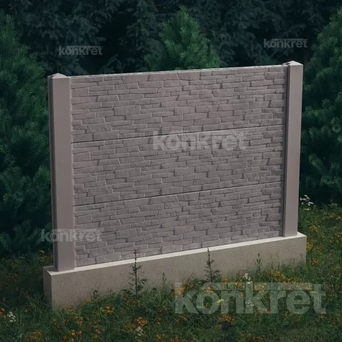 Бетонска ограда Stacked Stone (KT300), висина 150 см, сива (стандардна)